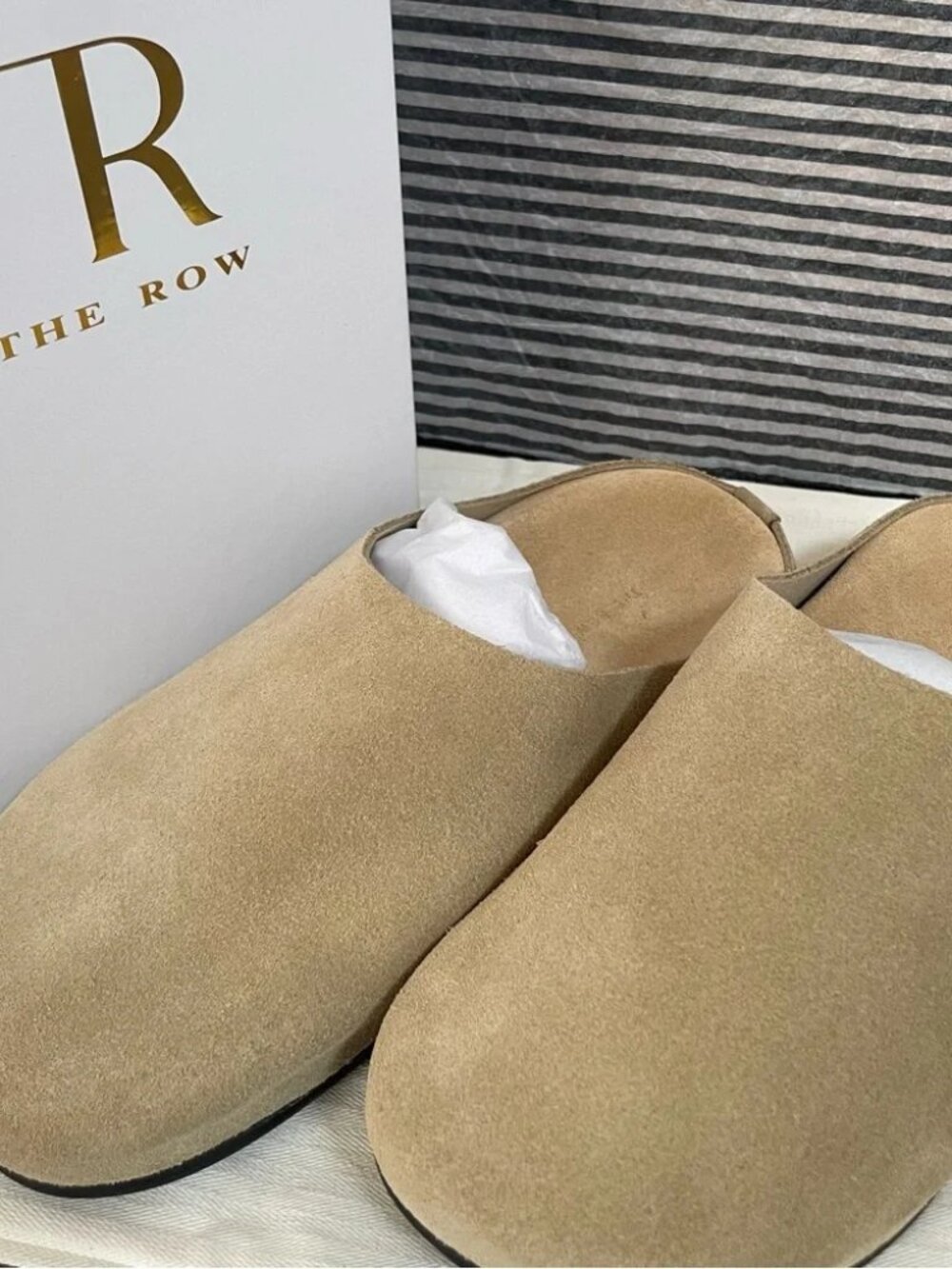 The Row Tan Suede Slippers